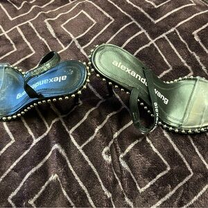 Alexander Wang  Nova Black Leather Detail Stiletto Sandals Size EU 37 1/2